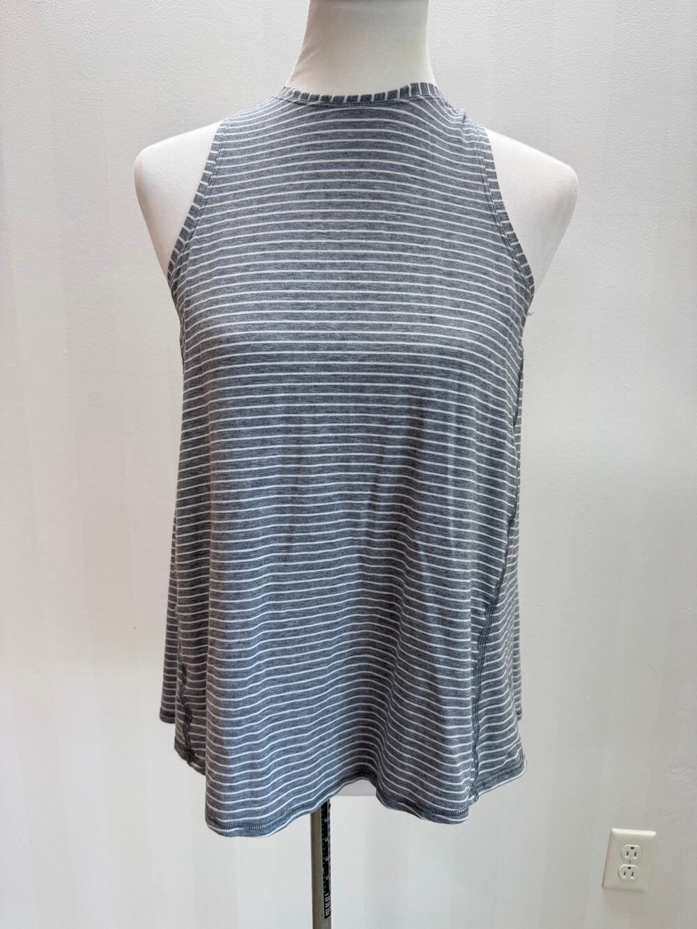 Lululemon All Tied Up Tank Gray White Stripe Open Back Tie Yoga Top